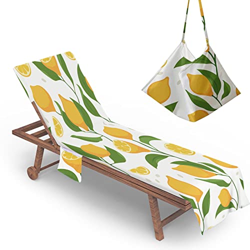 Morbuy Liegestuhl Handtuch mit Taschen, Zitrone Muster Strandliegen Handtuch Mikrofaser Strandtuch für Liegen/Handtücher für Strandliegen, Kapuze für Besseren Halt (Gelbe Zitrone) von Morbuy
