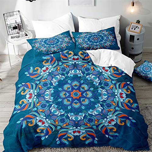 Morbuy Mandala Bettbezug Bettwäsche Set - 3D Erwachsene Kinder Bettwäsche-Set, Mikrofaser Weiche Bettbezug mit Reißverschluss und Kissenbezüge (135x200cm,Blau) von Morbuy