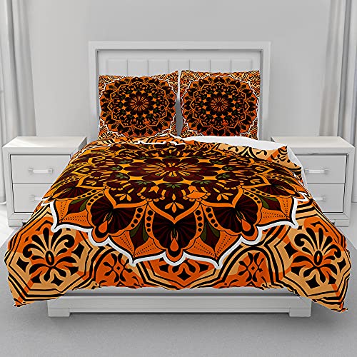 Morbuy Mandala Drucken Bettwäsche + Kissenbezug 80x80cm, Weiche Mikrofaser Bettwäsche-Set 3D Mandala Bettwäsche Set Bettbezug Set mit Reißverschluss (135x200cm,Orange) von Morbuy