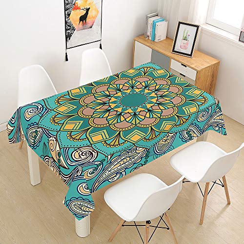 Morbuy Mandala Tischdecke Abwaschbar Tischtuch Rechteckig Tischwäsche Gartentischdecke Outdoor Tischdekoration Wasserdicht Polyester Ölfest Pflegeleicht (90x90cm,Türkis) von Morbuy