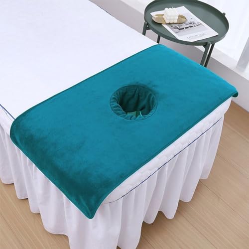 Morbuy Massageliege Laken mit Gesichtsloch, 2er Set Handtuch für Massageliege, Atmungsaktiv Weich Mikrofaser Gesichtsauflage für Massageliege für Schönheitsbett Spa Schönheit (50x80cm,Türkisblau) von Morbuy