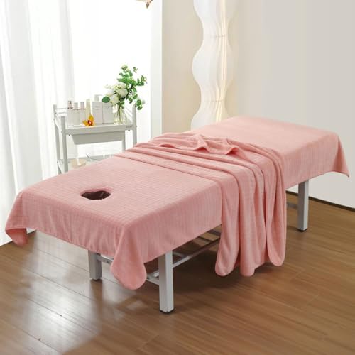 Morbuy Massageliege Laken mit Gesichtsloch, Handtuch für Massageliege, Atmungsaktiv Weich Mikrofaser Gesichtsauflage für Massageliege für Schönheitsbett Spa Schönheit (Decke 120x210cm,3# Rosa) von Morbuy