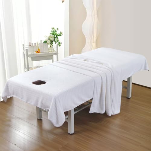 Morbuy Massageliege Laken mit Gesichtsloch, Handtuch für Massageliege, Atmungsaktiv Weich Mikrofaser Gesichtsauflage für Massageliege für Schönheitsbett Spa Schönheit (Decke 120x210cm,3# Weiß) von Morbuy