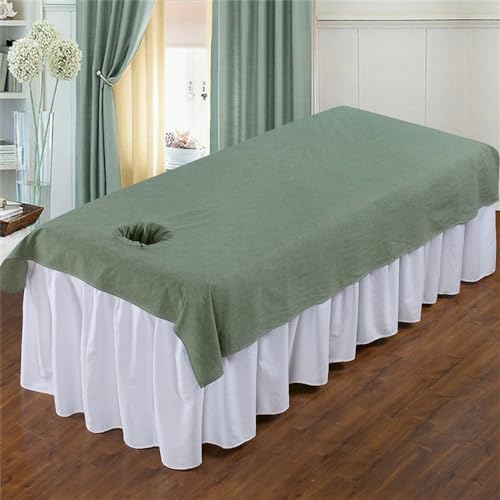 Morbuy Massageliege Laken mit Gesichtsloch, Handtuch für Massageliege, aus Baumwolle Weich Einfarbig Waschbar Spannbetttuch für Massageliege Schönheitsbett Spa Schönheit (Grün,80x200cm) von Morbuy