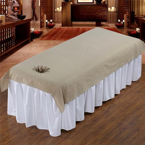 Morbuy Massageliege Laken mit Gesichtsloch, Handtuch für Massageliege, aus Baumwolle Weich Einfarbig Waschbar Spannbetttuch für Massageliege Schönheitsbett Spa Schönheit (Khaki,120x210cm) von Morbuy