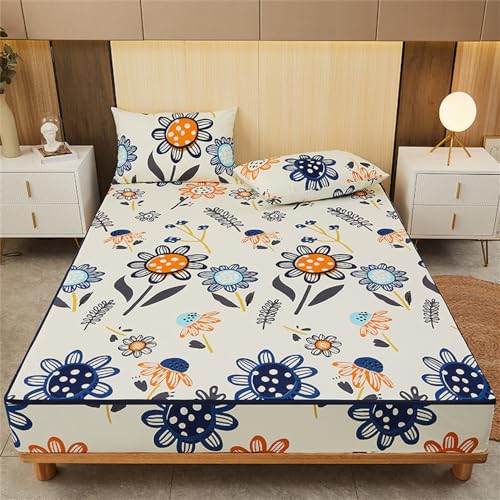 Morbuy Matratzenbezug mit Reißverschluss Rundumschutz Matratzenschoner Komfort Encasing Bettwäsche, Atmungsaktiv Umhüllung Zwischenbezug für die Matratze (120x200x25cm,Sonnenblume) von Morbuy