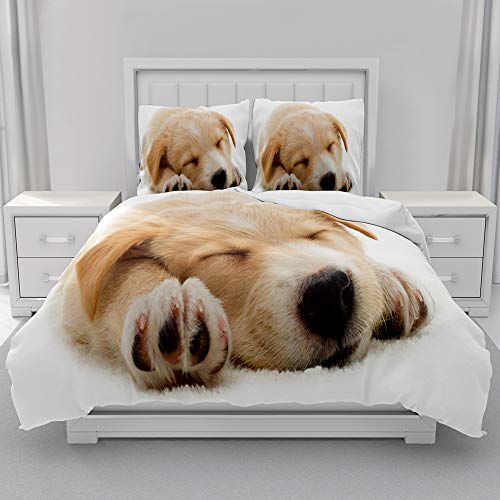 Morbuy Mikrofaser Bettwäsche + Kissenbezug 80x80cm, Hundedruck Bettwäsche-Set Bettwäsche Set für Erwachsene Kinder, Weiche Bettbezug Set mit Reißverschluss (135x200cm,Hündchen) von Morbuy