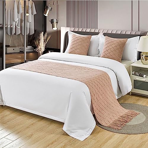 Morbuy Moderne Hotel Bettläufer Schals Quasten Schal Bettlaufer Bettschal Bettschwanz Handtuch Dekoration Für Einzel Queen King Size Bett Flagge (1 pc Kissenbezug 45x45cm,Rosa) von Morbuy