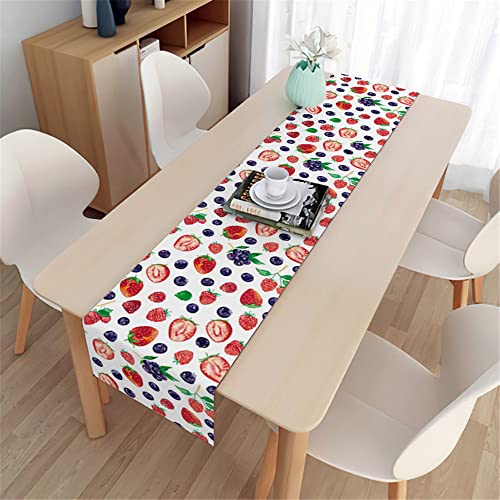 Morbuy Obst Tischläufer Abwaschbar Outdoor Modern, Tischläufer Leinenoptik Küche Esstisch Dekoration für Drinnen und Draußen Urlaub Party Wohnzimmer Dekor (33x150cm,Erdbeere) von Morbuy