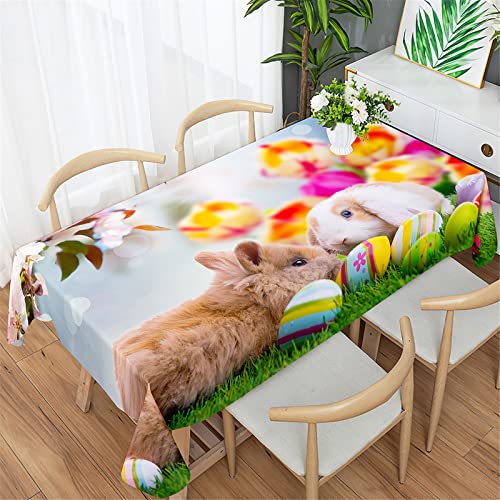 Morbuy Ostern Rechteckig Tischdecke, Blumen Muster Frühling Blumen Gras Tischdecken Wasserdicht Abwaschbar Tischdecke Wasserabweisend Tischtuch für Dekoration Party (140x140cm,Kaninchen) von Morbuy