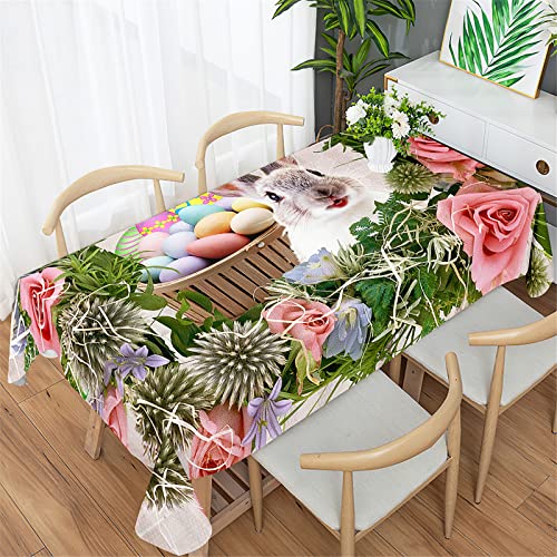 Morbuy Ostern Rechteckig Tischdecke, Blumen Muster Frühling Blumen Gras Tischdecken Wasserdicht Abwaschbar Tischdecke Wasserabweisend Tischtuch für Dekoration Party (140x180cm,Rose Blume) von Morbuy