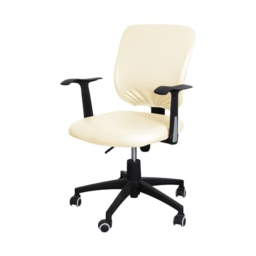Morbuy PU Bürostuhl Bezug Zweiteilig, Bezug für Bürostuh Stretch Spandex Bürostuhl Überzug Elastischer Drehstuhl Stuhlüberzug Abnehmbare Stuhlhussen mit Armlehne Waschbare (Beige Weiß,one Size) von Morbuy