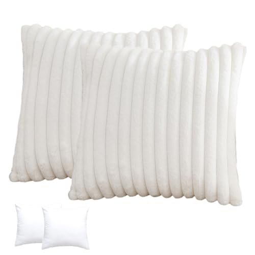 Morbuy Pelzige Sofakissen 45x45cm Set Kissenbezug, 2 Paar Superweicher Dekokissen, Sofakissen mit Füllung und Bezug für Sofa Schlafzimmer Wohnzimmer Balkon (Weiß) von Morbuy