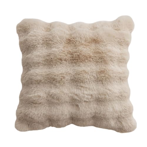 Morbuy Pelzige Sofakissen 45x45cm Set Kissenbezug, Superweicher Dekokissen, Sofakissen mit Füllung und Bezug für Sofa Schlafzimmer Wohnzimmer Balkon (Sätze 2 Stück,Khaki) von Morbuy