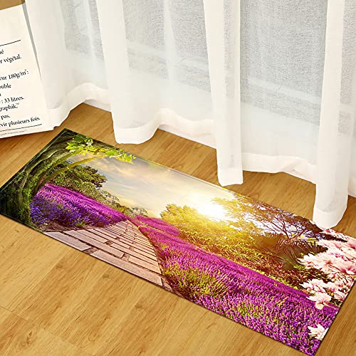 Morbuy Personalisierte Fußmatte Rutschfester Türvorleger mit 3D Pflanzendruck, Schmutzfangmatte Waschbar Fussmatte Innen Badteppiche (40x120cm,Lavendelgarten) von Morbuy