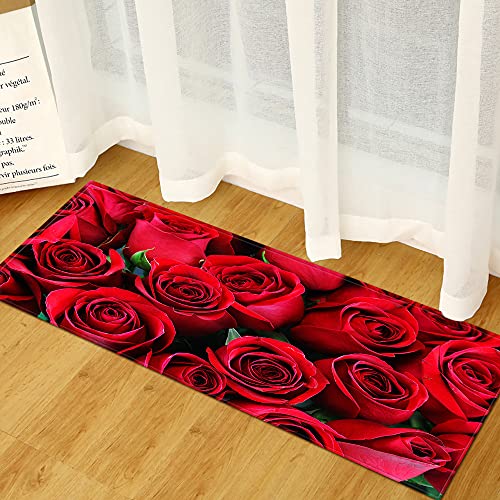 Morbuy Personalisierte Fußmatte Rutschfester Türvorleger mit 3D Pflanzendruck, Schmutzfangmatte Waschbar Fussmatte Innen Badteppiche (60x180cm,Rosenliebe) von Morbuy