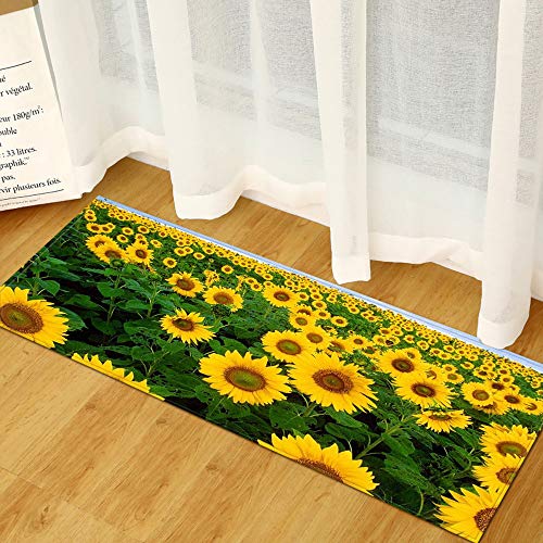 Morbuy Personalisierte Fußmatte Rutschfester Türvorleger mit 3D Schöner Druck, Schmutzfangmatte Waschbar Fussmatte Innen Badteppiche (60x180cm,Sonnenblume) von Morbuy