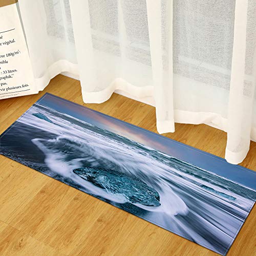 Morbuy Personalisierte Fußmatte Rutschfester Türvorleger mit 3D Schöner Druck, Schmutzfangmatte Waschbar Fussmatte Innen Badteppiche (50x80cm,Weiße Wellen) von Morbuy
