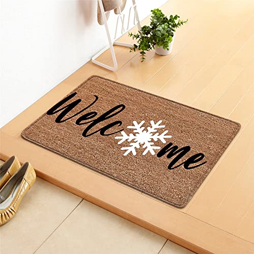 Morbuy Personalisierte Fußmatte Rutschfester Türvorleger mit 3D Weihnachtsdruck, Schmutzfangmatte Waschbar Fussmatte Innen Badteppiche (40x60cm,Weiße Schneeflocken) von Morbuy