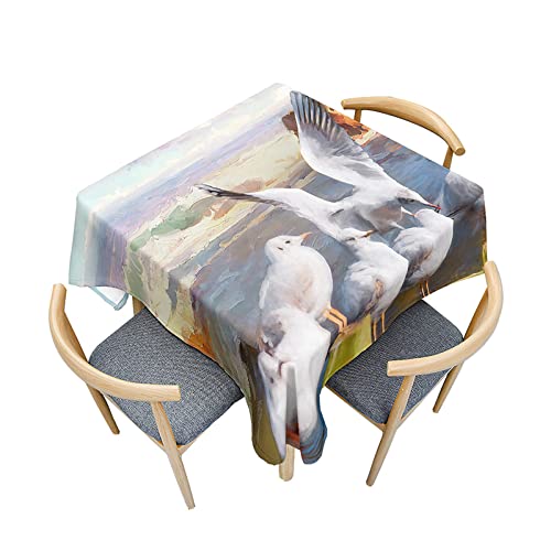 Morbuy Quadratische Tischdecken, Möwe Muster Tischdecke Wasserdicht Küchentischdecke Fleckschutz Tischtuch für Dekoration Restaurant Garten Party Outdoor (100x100cm,Ölgemälde) von Morbuy