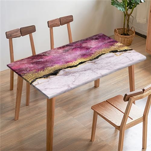 Morbuy Rechteckige Elastische Tischdecke, Marmor Drucken wasserdichte Gartentischdecken Quadratisch Angepasste Tischdecke Abwischbar Tischdecken Tischtuch Tischschutz (140x80cm,Pink Lila) von Morbuy