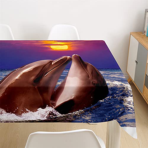 Morbuy Rechteckige Tischdecken, 3D Delfin Drucken Tischdecke Wasserdicht Abwaschbar Abwischbar Lotuseffekt Tischtuch für Dekoration Küchentisch Garten Outdoor (140x200cm,Ozean Delphin) von Morbuy