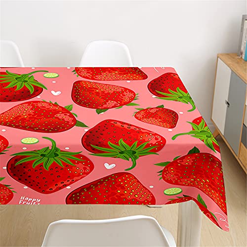 Morbuy Rechteckige Tischdecken, 3D Erdbeere Drucken Tischdecke Wasserdicht Abwaschbar Abwischbar Lotuseffekt Tischtuch für Dekoration Küchentisch Garten Outdoor (140x160cm,Erdbeere Muster) von Morbuy