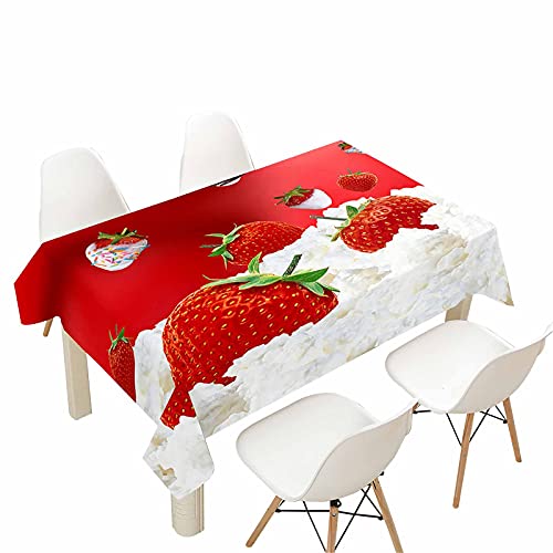 Morbuy Rechteckige Tischdecken, 3D Erdbeere Drucken Tischdecke Wasserdicht Abwaschbar Abwischbar Lotuseffekt Tischtuch für Dekoration Küchentisch Garten Outdoor (140x160cm,Frucht Erdbeere) von Morbuy