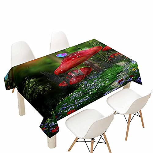 Morbuy Rechteckige Tischdecken, 3D Pilz Drucken Tischdecke Wasserdicht Abwaschbar Abwischbar Lotuseffekt Tischtuch für Dekoration Küchentisch Garten Outdoor (140x220cm,Roter Pilz) von Morbuy