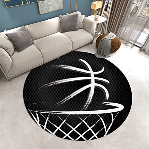 Morbuy Rund Teppich Wohnzimmer Flanell Kurzflor Teppiches, 3D Basketball Drucken klein Teppich Waschbar rutschfest Krabbelmatte für Kinderzimmer Schlafzimmer Dekoration (160cm,Schwarz) von Morbuy