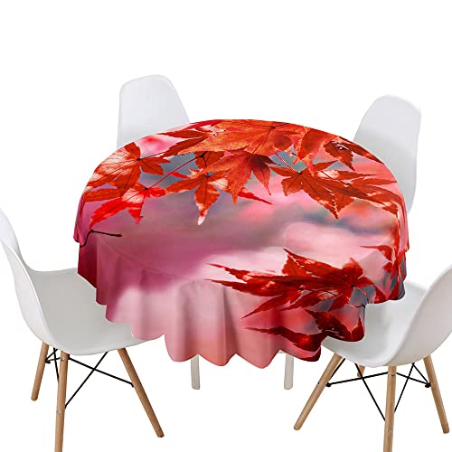 Morbuy Rund Tischdecke, Blätter Drucken Rund Tischdecken Wasserdicht Lotuseffekt Abwischbar Abwaschbar Tischtuch für Dekoration Küchentisch Garten Outdoor (Durchmesser 160cm,Rote Blätter) von Morbuy