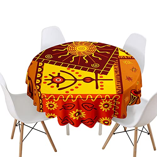 Morbuy Rund Tischdecke, Drucken Rund Tischdecken Wasserdicht Lotuseffekt Abwischbar Abwaschbar Tischtuch für Dekoration Küchentisch Garten Outdoor (Durchmesser 160cm,orange Totem) von Morbuy