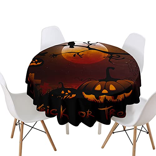 Morbuy Rund Tischdecke, Halloween Rund Tischdecken Wasserdicht Lotuseffekt Abwischbar Abwaschbar Tischtuch für Dekoration Küchentisch Garten Outdoor (Durchmesser 180cm,Vollmond) von Morbuy