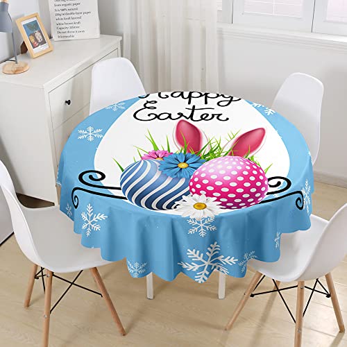 Morbuy Rund Tischdecke, Ostern Drucken Rund Tischdecken Wasserdicht Lotuseffekt Abwischbar Abwaschbar Tischtuch für Dekoration Küchentisch Garten Outdoor (Durchmesser 150cm,Blaue Ostern) von Morbuy