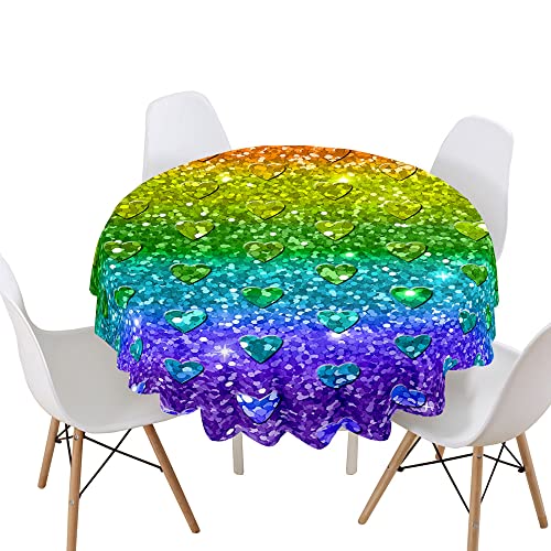 Morbuy Rund Tischdecke, Regenbogen Drucken Rund Tischdecken Wasserdicht Lotuseffekt Abwischbar Abwaschbar Tischtuch für Dekoration Küchentisch Garten Outdoor (Durchmesser 120cm,Pailletten) von Morbuy