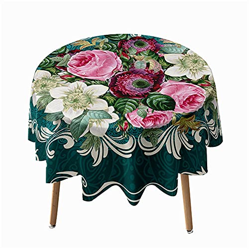 Morbuy Rund Tischdecke Abwaschbar, 3D Exotisch Drucken Rund Tischdecken Wasserdicht Lotuseffekt Abwischbar Tischtuch für Dekoration Küchentisch Garten Outdoor (Durchmesser 180cm,Blüte) von Morbuy
