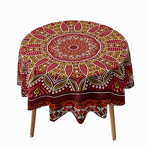 Morbuy Rund Tischdecke Abwaschbar, 3D Mandala Drucken Rund Tischdecken Wasserdicht Lotuseffekt Abwischbar Tischtuch für Dekoration Küchentisch Garten Outdoor (Durchmesser 100cm,Rot) von Morbuy