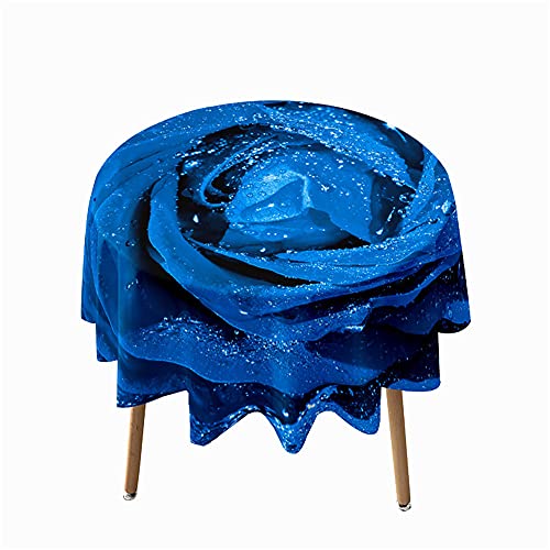 Morbuy Rund Tischdecke Abwaschbar, 3D Rosen Drucken Rund Tischdecken Wasserdicht Lotuseffekt Abwischbar Tischtuch für Dekoration Küchentisch Garten Outdoor (Durchmesser 150cm,Blaue Rose) von Morbuy