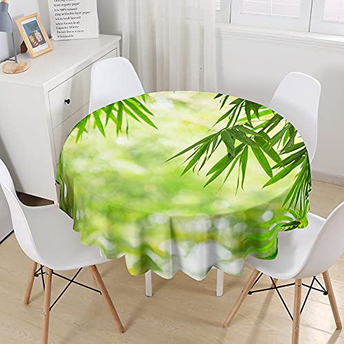 Morbuy Rund Tischdecke Abwaschbar, Bambus Drucken Rund Tischdecken Wasserdicht Lotuseffekt Abwischbar Tischtuch für Dekoration Küchentisch Garten Outdoor (Durchmesser 120cm,Bambusblätter) von Morbuy