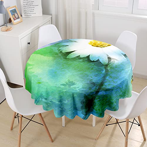 Morbuy Rund Tischdecke Abwaschbar, Gänseblümchen Drucken Rund Tischdecken Wasserdicht Lotuseffekt Abwischbar Tischtuch für Dekoration Küchentisch Garten Outdoor (Durchmesser 150cm,Blumenmalerei) von Morbuy