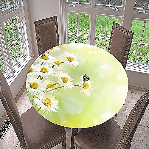 Morbuy Rund Tischdecke Elastisch, 3D Gänseblümchen Rund Tischdecken Wasserdicht Lotuseffekt Abwaschbar Abwischbar Tischtuch für Dekoration Küchentisch Garten Outdoor (Durchmesser 170cm,Schmetterling) von Morbuy