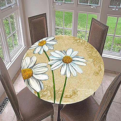 Morbuy Rund Tischdecke Elastisch, 3D Gänseblümchen Rund Tischdecken Wasserdicht Lotuseffekt Abwaschbar Abwischbar Tischtuch für Dekoration Küchentisch Garten Outdoor (Durchmesser 90cm,Beige) von Morbuy