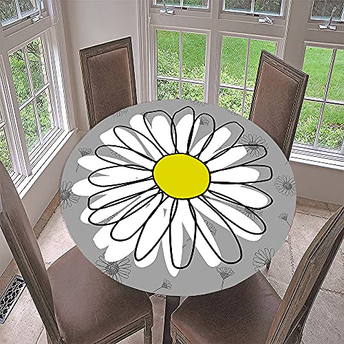 Morbuy Rund Tischdecke Elastisch, 3D Gänseblümchen Rund Tischdecken Wasserdicht Lotuseffekt Abwaschbar Abwischbar Tischtuch für Dekoration Küchentisch Garten Outdoor (Durchmesser 90cm,Grau) von Morbuy