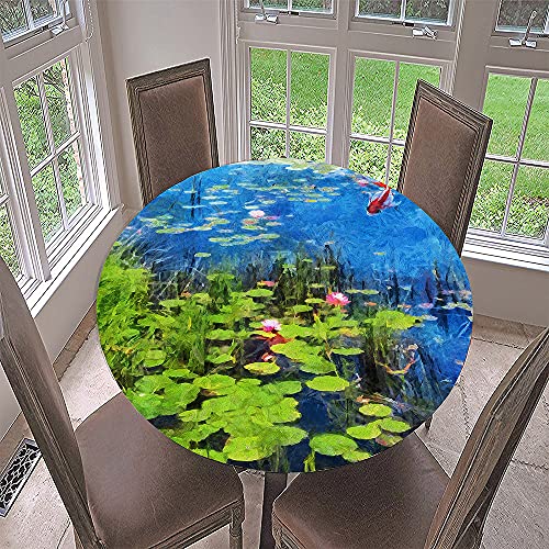 Morbuy Rund Tischdecke Elastisch, 3D Gemälde Rund Tischdecken Wasserdicht Lotuseffekt Abwaschbar Abwischbar Tischtuch für Dekoration Küchentisch Garten Outdoor (Durchmesser 100cm,Lotus) von Morbuy