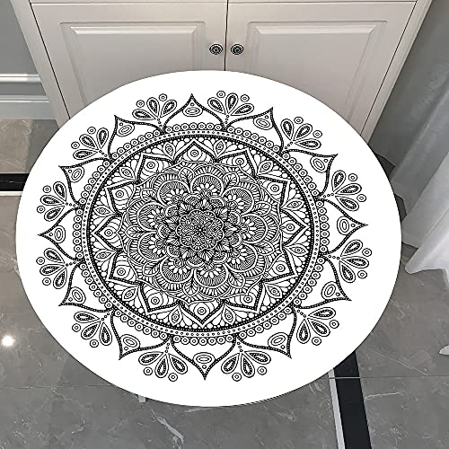 Morbuy Rund Tischdecke Elastisch, 3D Mandala Drucken Wasserdicht Rund Tischdecken Lotuseffekt Abwaschbar Abwischbar Tischtuch für Dekoration Küchentisch Garten Outdoor (90cm,Schwarz-Weiss) von Morbuy