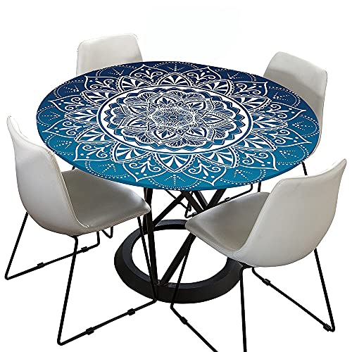 Morbuy Rund Tischdecke Elastisch, 3D Mandala Rund Tischdecken Wasserdicht Lotuseffekt Abwaschbar Abwischbar Tischtuch für Dekoration Küchentisch Garten Outdoor (Durchmesser 100cm,Blau) von Morbuy