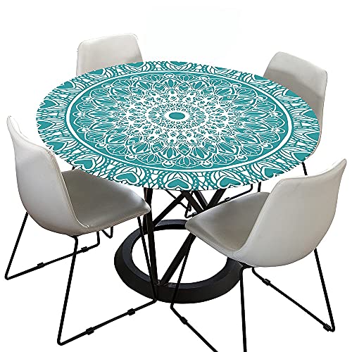 Morbuy Rund Tischdecke Elastisch, 3D Mandala Rund Tischdecken Wasserdicht Lotuseffekt Abwaschbar Abwischbar Tischtuch für Dekoration Küchentisch Garten Outdoor (Durchmesser 110cm,Türkis) von Morbuy