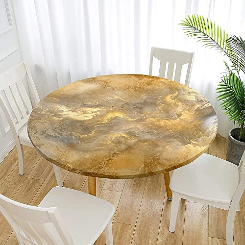 Morbuy Rund Tischdecke Elastisch, 3D Marmor Drucken Tischdecken Wasserdicht Lotuseffekt Abwaschbar Abwischbar Tischtuch für Dekoration Küchentisch Garten Outdoor (160cm,Gold) von Morbuy