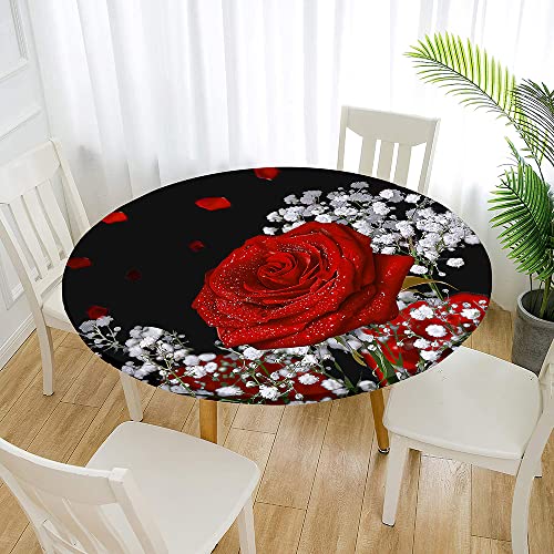 Morbuy Rund Tischdecke Elastisch, 3D Rose Blumen Drucken Rund Tischdecken Wasserdicht Lotuseffekt Abwaschbar Abwischbar Tischtuch für Dekoration Küchentisch Garten Outdoor (90cm,Rose F) von Morbuy