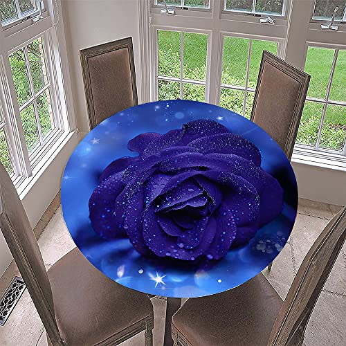 Morbuy Rund Tischdecke Elastisch, 3D Rose Rund Tischdecken Wasserdicht Lotuseffekt Abwaschbar Abwischbar Tischtuch für Dekoration Küchentisch Garten Outdoor (Durchmesser 110cm,Blaue Rose) von Morbuy